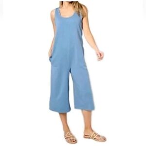 Anybody Lounge Romper Cropped Jumpsuit Sz XL Dusk Blue Beach Washed French Terry